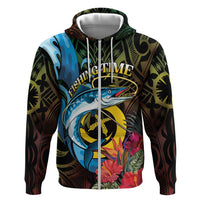 Vanuatu Fishing Zip Hoodie It's Time To Fish LT05 Zip Hoodie Black - Polynesian Pride