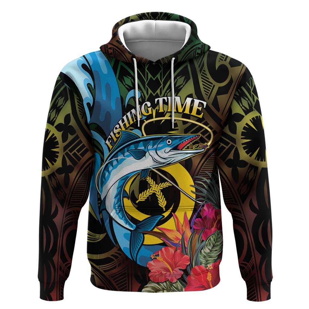Vanuatu Fishing Zip Hoodie It's Time To Fish LT05 Pullover Hoodie Black - Polynesian Pride