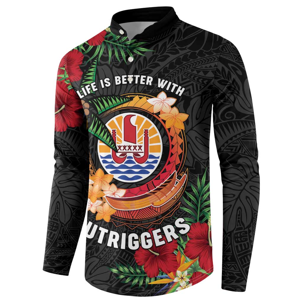 Personalised French Polynesia Outrigger Canoe Race Button Sweatshirt Tropical Vibe