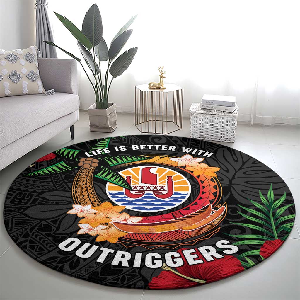 French Polynesia Outrigger Canoe Race Round Carpet Tropical Vibe LT05 - Polynesian Pride