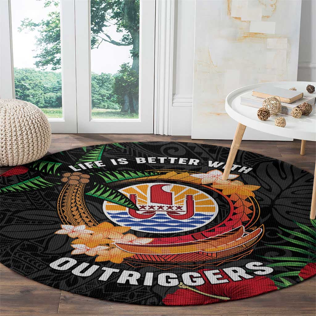French Polynesia Outrigger Canoe Race Round Carpet Tropical Vibe LT05 - Polynesian Pride