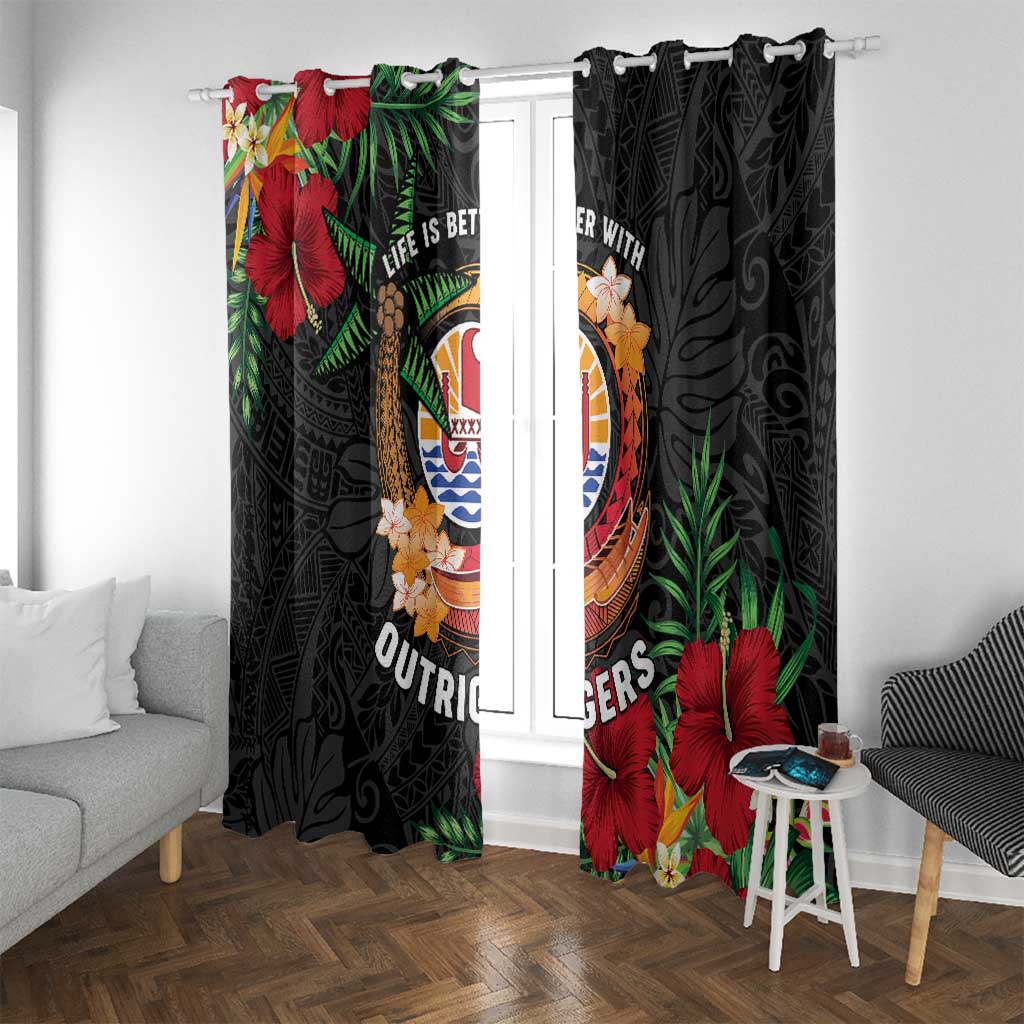 French Polynesia Outrigger Canoe Race Window Curtain Tropical Vibe
