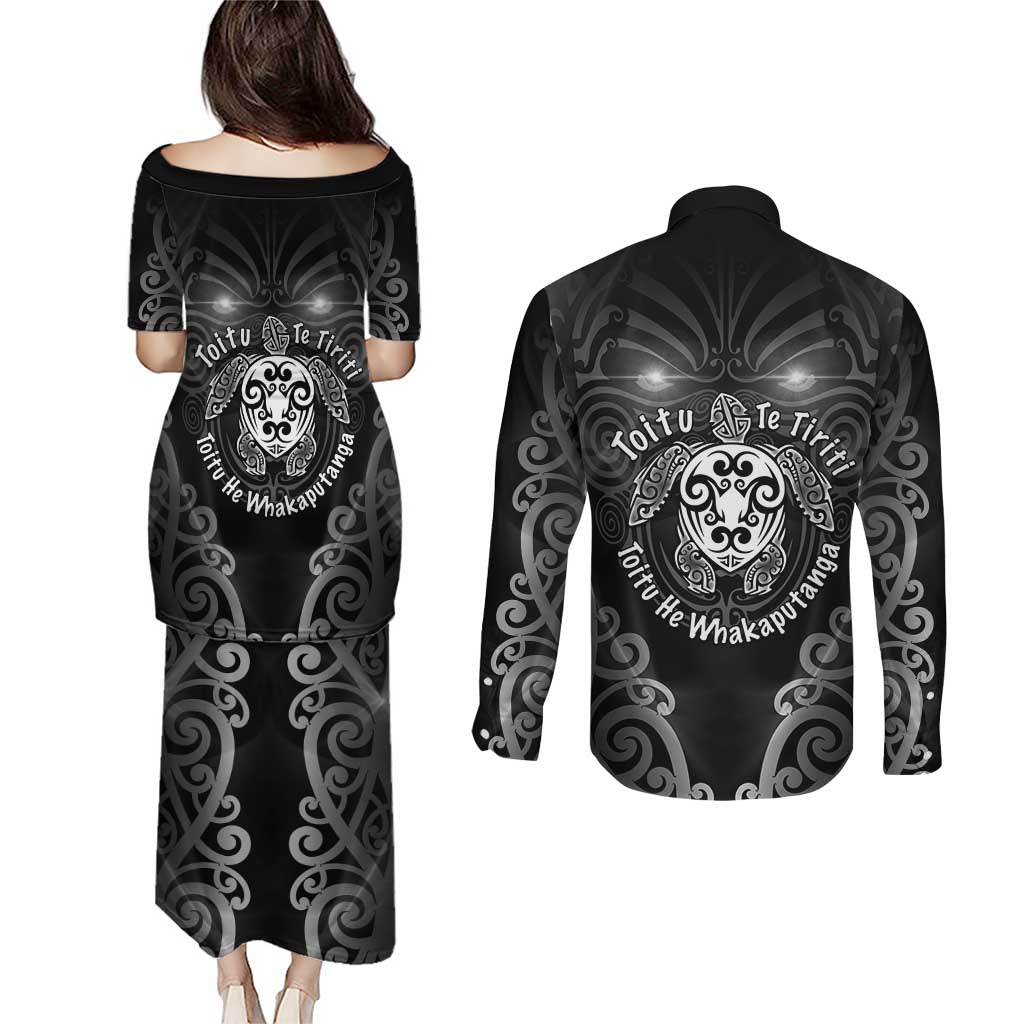Aotearoa Toitu Te Tiriti Couples Matching Puletasi and Long Sleeve Button Shirt Ka Mua Ka Muri