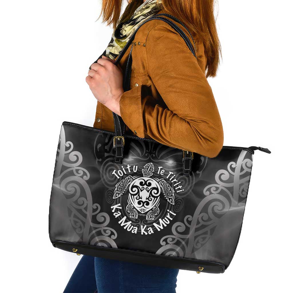 Aotearoa Toitu Te Tiriti Leather Tote Bag Ka Mua Ka Muri