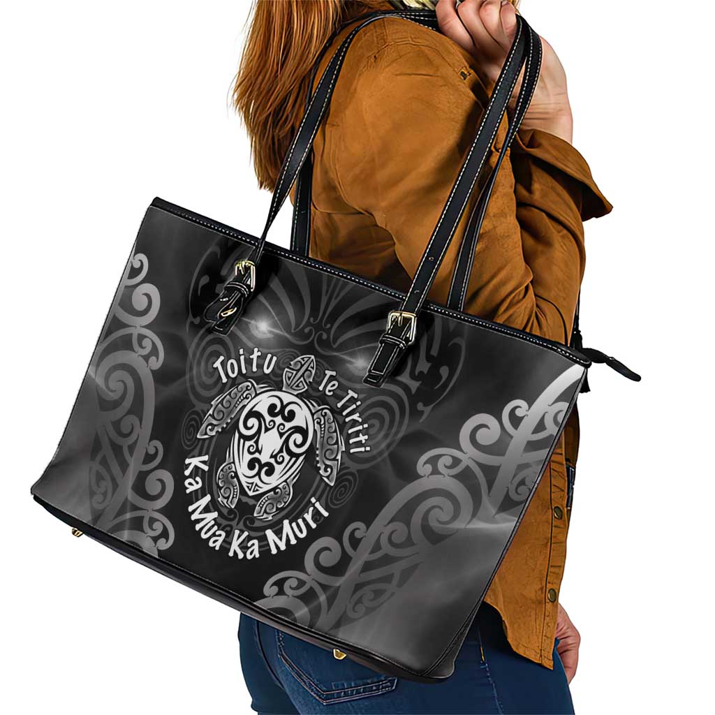 Aotearoa Toitu Te Tiriti Leather Tote Bag Ka Mua Ka Muri