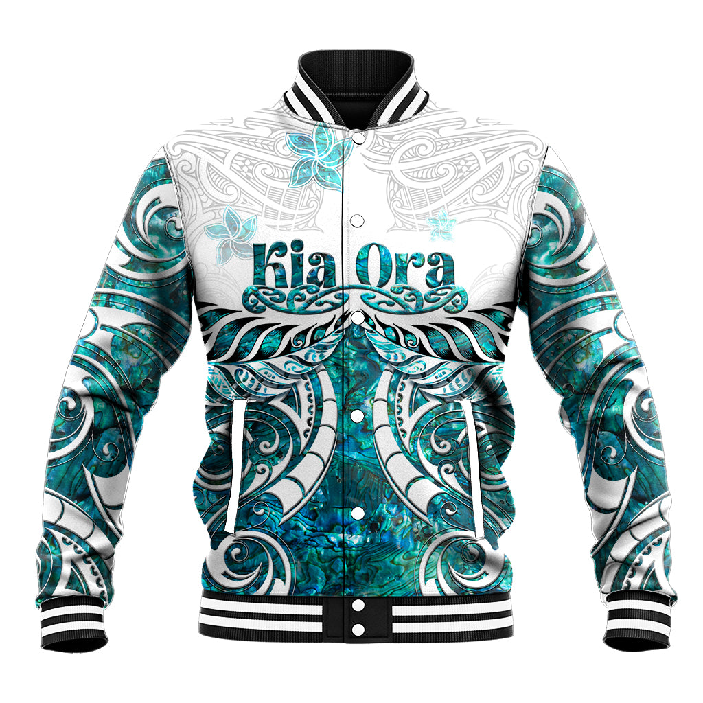 New Zealand Aotearoa Kia Ora Baseball Jacket Paua Shell Maori Silver Fern LT05 Unisex Turquoise - Polynesian Pride