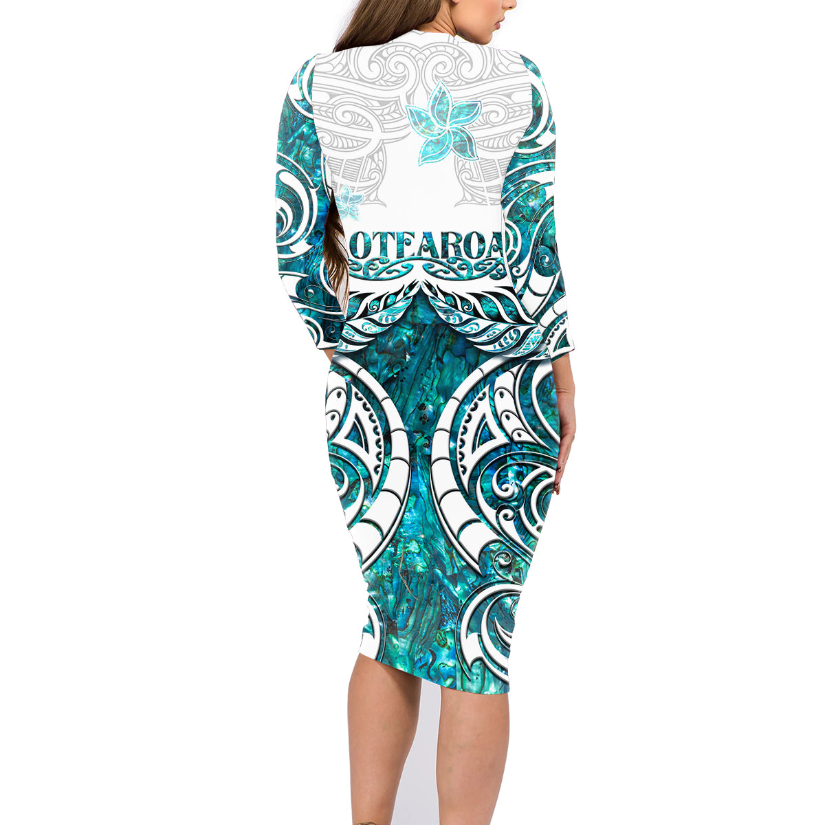New Zealand Aotearoa Kia Ora Family Matching Long Sleeve Bodycon Dress and Hawaiian Shirt Paua Shell Maori Silver Fern LT05 - Polynesian Pride