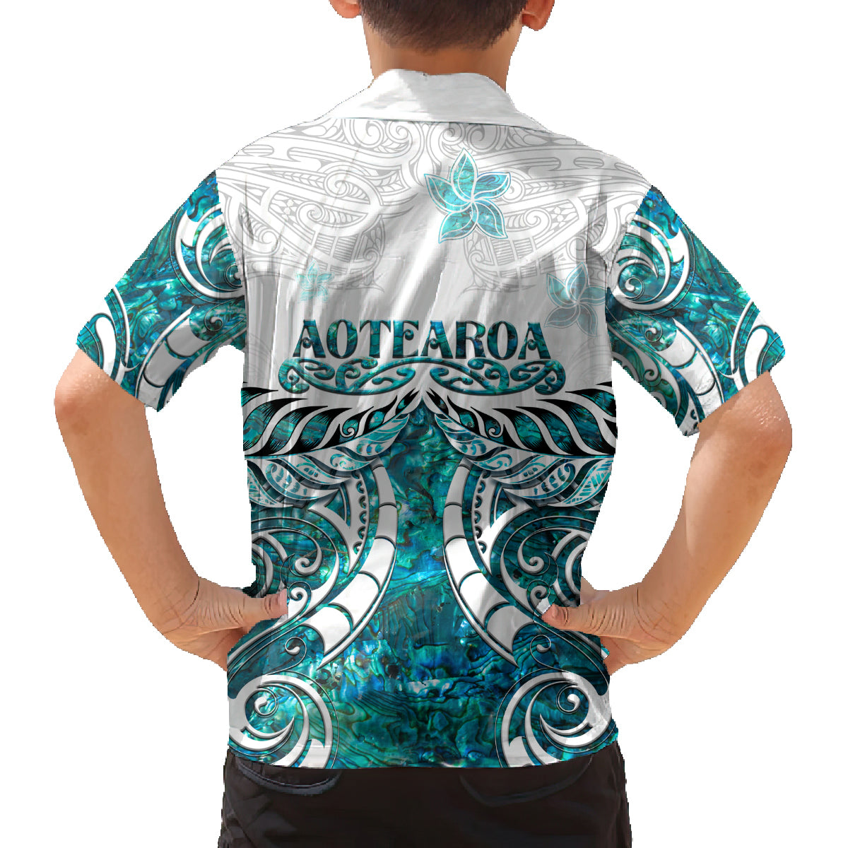 New Zealand Aotearoa Kia Ora Family Matching Off Shoulder Long Sleeve Dress and Hawaiian Shirt Paua Shell Maori Silver Fern LT05 - Polynesian Pride