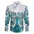 New Zealand Aotearoa Kia Ora Family Matching Off Shoulder Short Dress and Hawaiian Shirt Paua Shell Maori Silver Fern LT05 Dad's Shirt - Long Sleeve Turquoise - Polynesian Pride