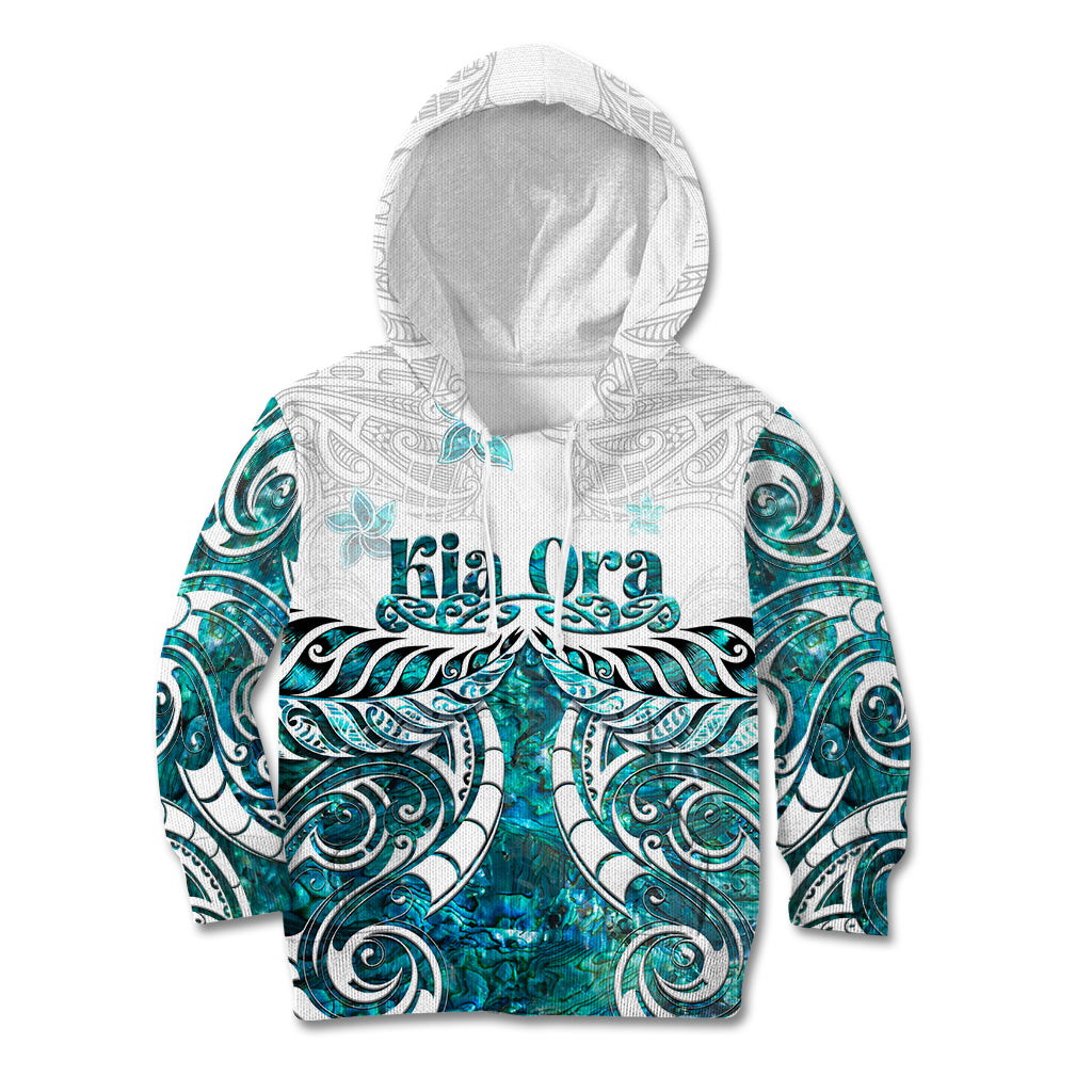 New Zealand Aotearoa Kia Ora Kid Hoodie Paua Shell Maori Silver Fern LT05 Hoodie Turquoise - Polynesian Pride