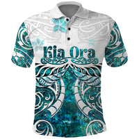 New Zealand Aotearoa Kia Ora Polo Shirt Paua Shell Maori Silver Fern LT05 Turquoise - Polynesian Pride