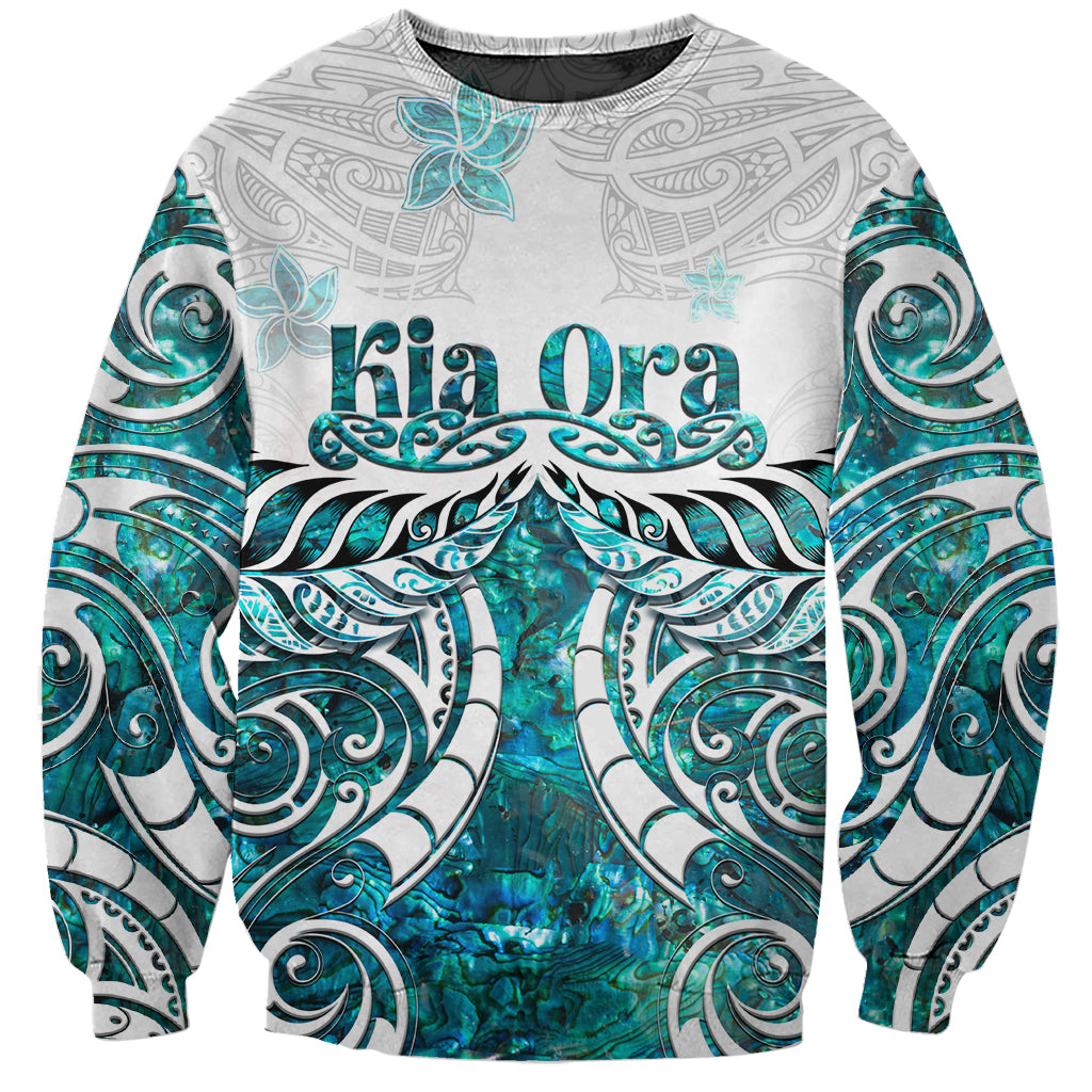 New Zealand Aotearoa Kia Ora Sweatshirt Paua Shell Maori Silver Fern LT05 Unisex Turquoise - Polynesian Pride
