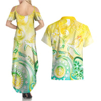 Personalised Cook Islands Kia Orana Couples Matching Summer Maxi Dress and Hawaiian Shirt Polynesian Turtle With Circle Stars LT05 - Polynesian Pride