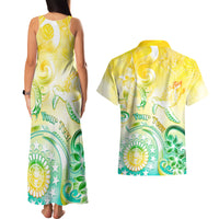 Personalised Cook Islands Kia Orana Couples Matching Tank Maxi Dress and Hawaiian Shirt Polynesian Turtle With Circle Stars LT05 - Polynesian Pride