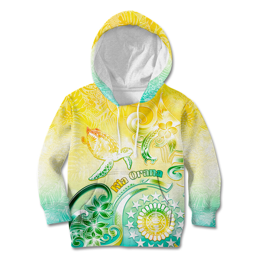 Personalised Cook Islands Kia Orana Kid Hoodie Polynesian Turtle With Circle Stars LT05 Hoodie Yellow - Polynesian Pride