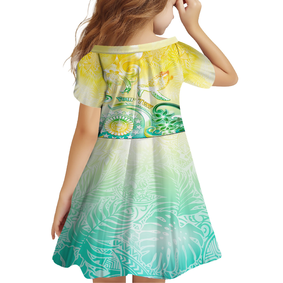 Personalised Cook Islands Kia Orana Kid Short Sleeve Dress Polynesian Turtle With Circle Stars LT05 - Polynesian Pride