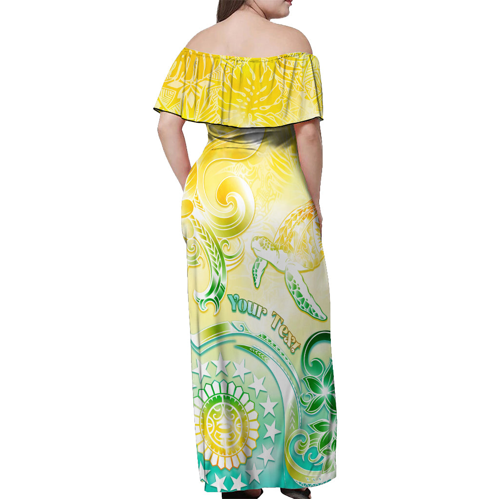 Personalised Cook Islands Kia Orana Off Shoulder Maxi Dress Polynesian Turtle With Circle Stars LT05 - Polynesian Pride