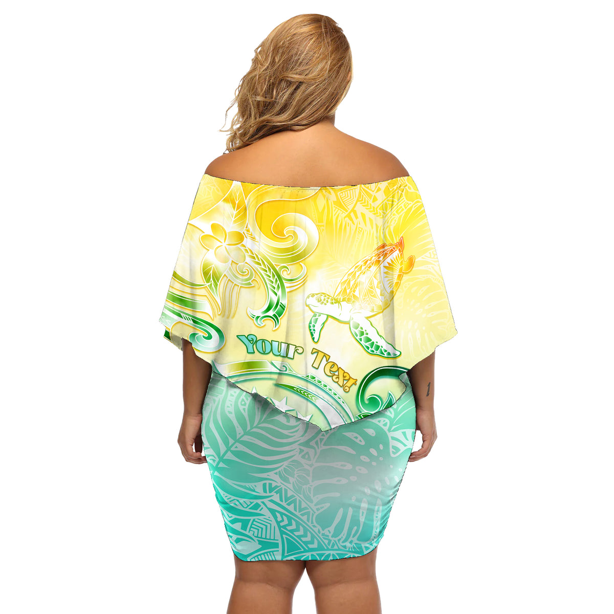 Personalised Cook Islands Kia Orana Off Shoulder Short Dress Polynesian Turtle With Circle Stars LT05 - Polynesian Pride