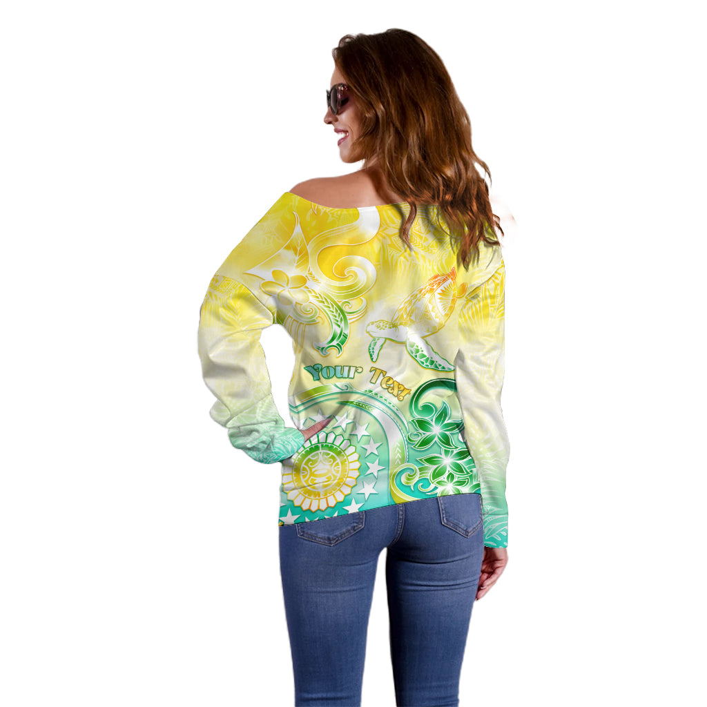 Personalised Cook Islands Kia Orana Off Shoulder Sweater Polynesian Turtle With Circle Stars LT05 - Polynesian Pride