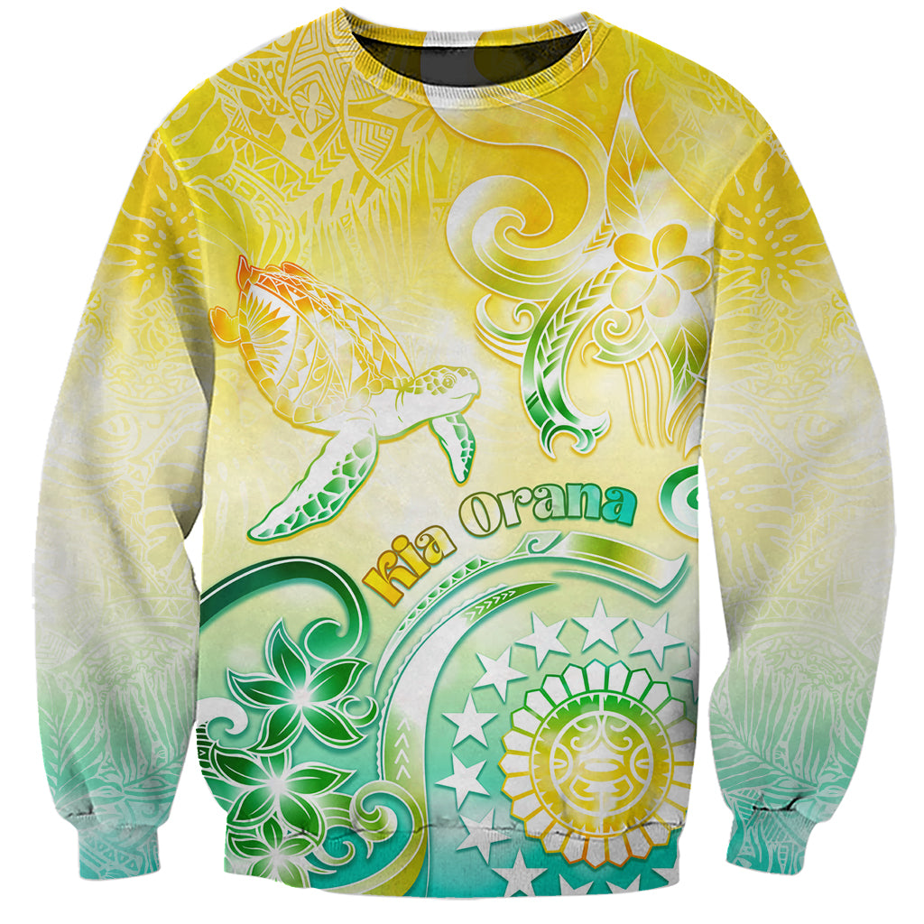 Personalised Cook Islands Kia Orana Sweatshirt Polynesian Turtle With Circle Stars LT05 Unisex Yellow - Polynesian Pride