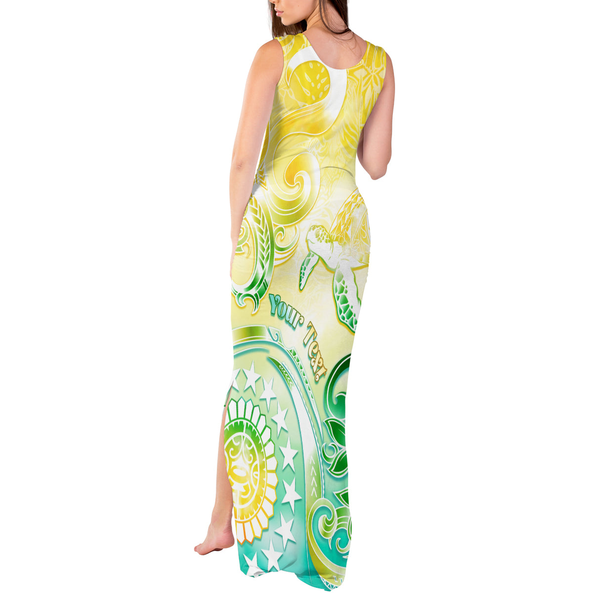 Personalised Cook Islands Kia Orana Tank Maxi Dress Polynesian Turtle With Circle Stars LT05 - Polynesian Pride