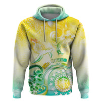 Personalised Cook Islands Kia Orana Zip Hoodie Polynesian Turtle With Circle Stars LT05 Pullover Hoodie Yellow - Polynesian Pride
