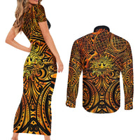 New Zealand Tamanuitera The Sun Couples Matching Short Sleeve Bodycon Dress and Long Sleeve Button Shirt Maori Pattern