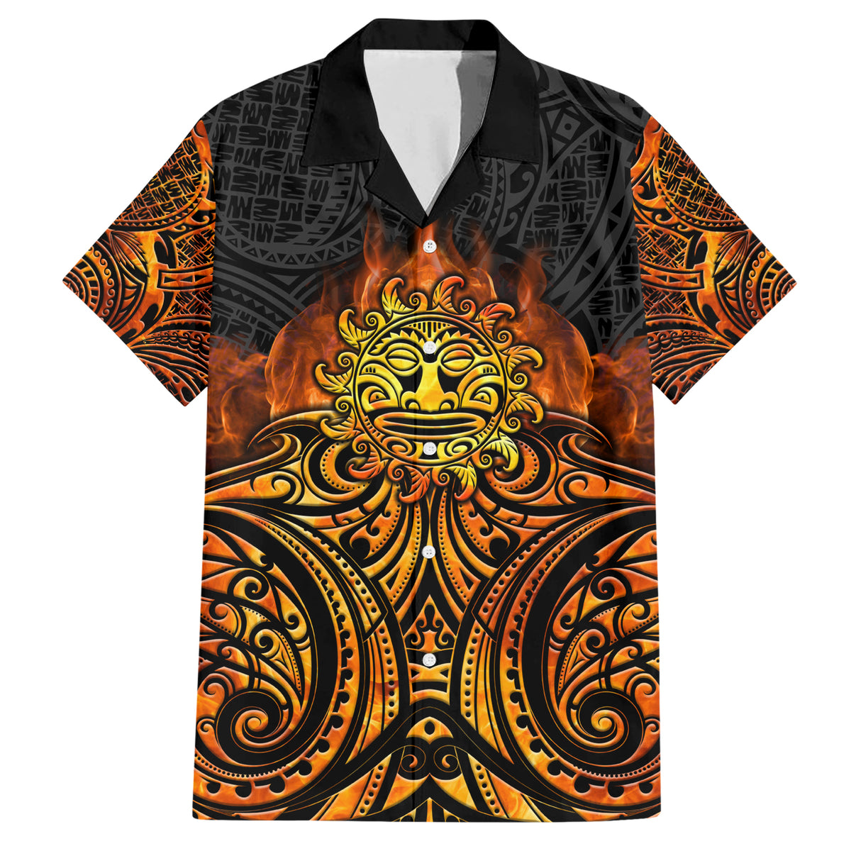 New Zealand Tamanuitera The Sun Family Matching Short Sleeve Bodycon Dress and Hawaiian Shirt Maori Pattern LT05 Dad's Shirt - Short Sleeve Orange - Polynesian Pride