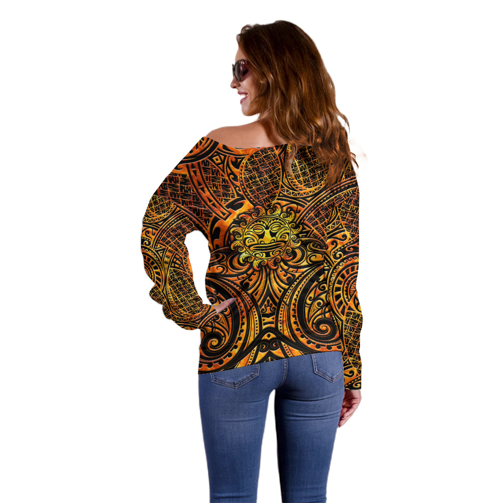 New Zealand Tamanuitera The Sun Off Shoulder Sweater Maori Pattern