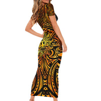 New Zealand Tamanuitera The Sun Short Sleeve Bodycon Dress Maori Pattern LT05 - Polynesian Pride