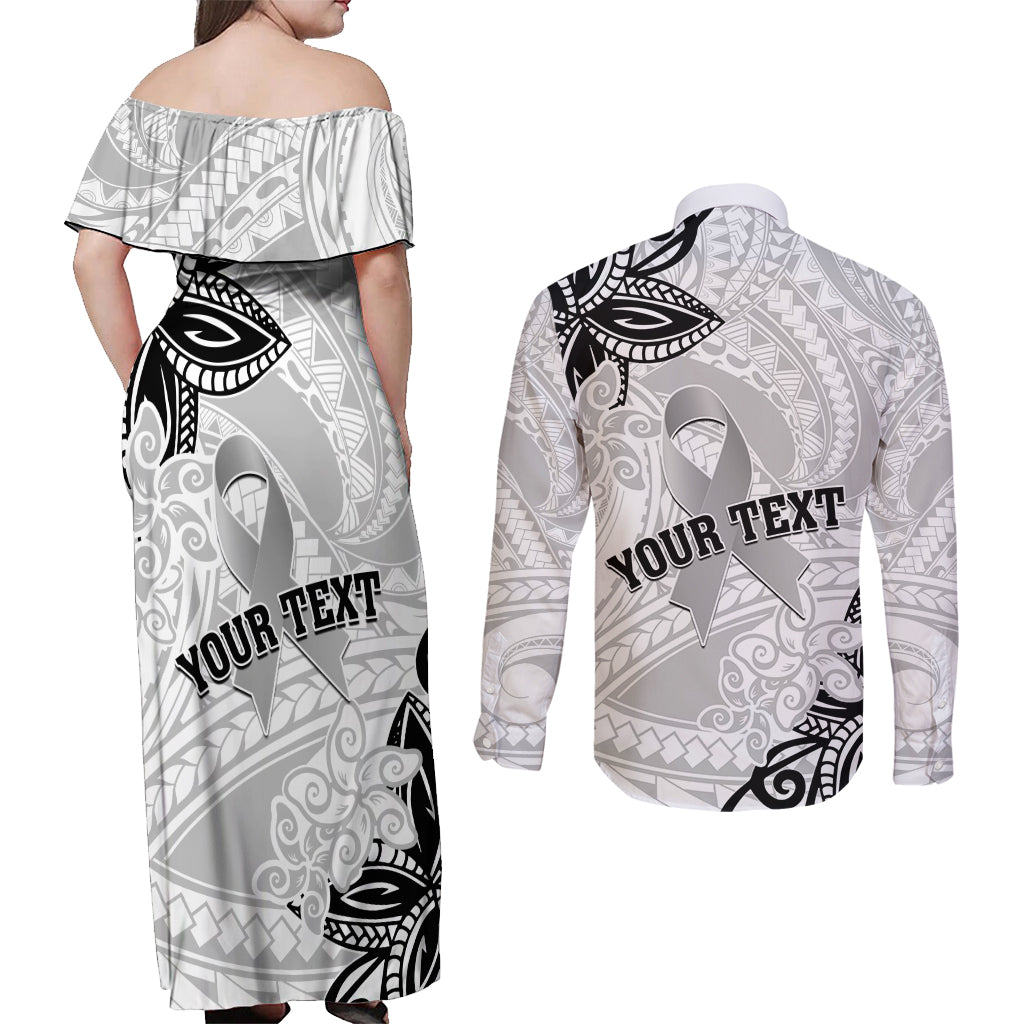 Personalised Polynesia Brain Cancer Couples Matching Off Shoulder Maxi Dress and Long Sleeve Button Shirt No One Fights Alone