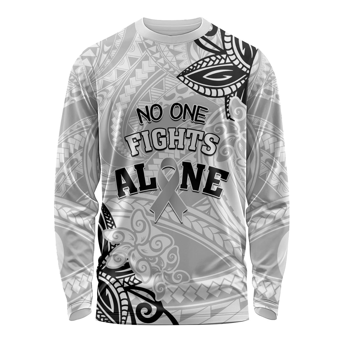 Personalised Polynesia Brain Cancer Long Sleeve Shirt No One Fights Alone LT05 Unisex White - Polynesian Pride