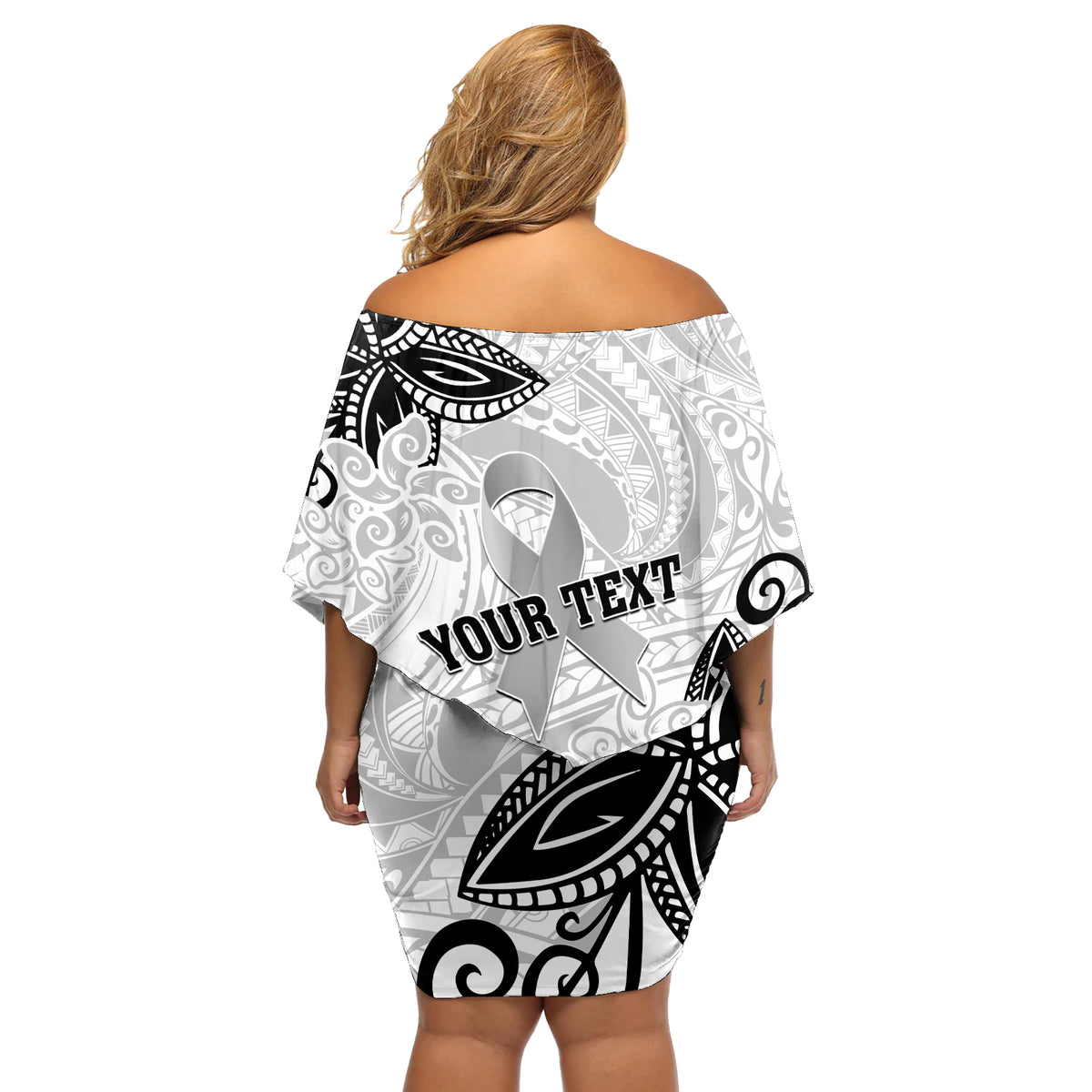 Personalised Polynesia Brain Cancer Off Shoulder Short Dress No One Fights Alone
