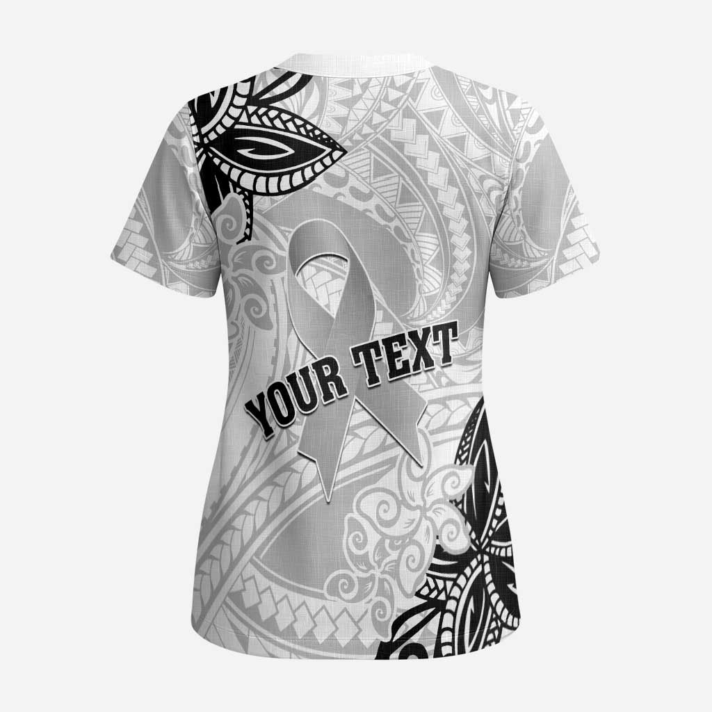 Personalised Polynesia Brain Cancer Scrub Top No One Fights Alone - Polynesian Pride