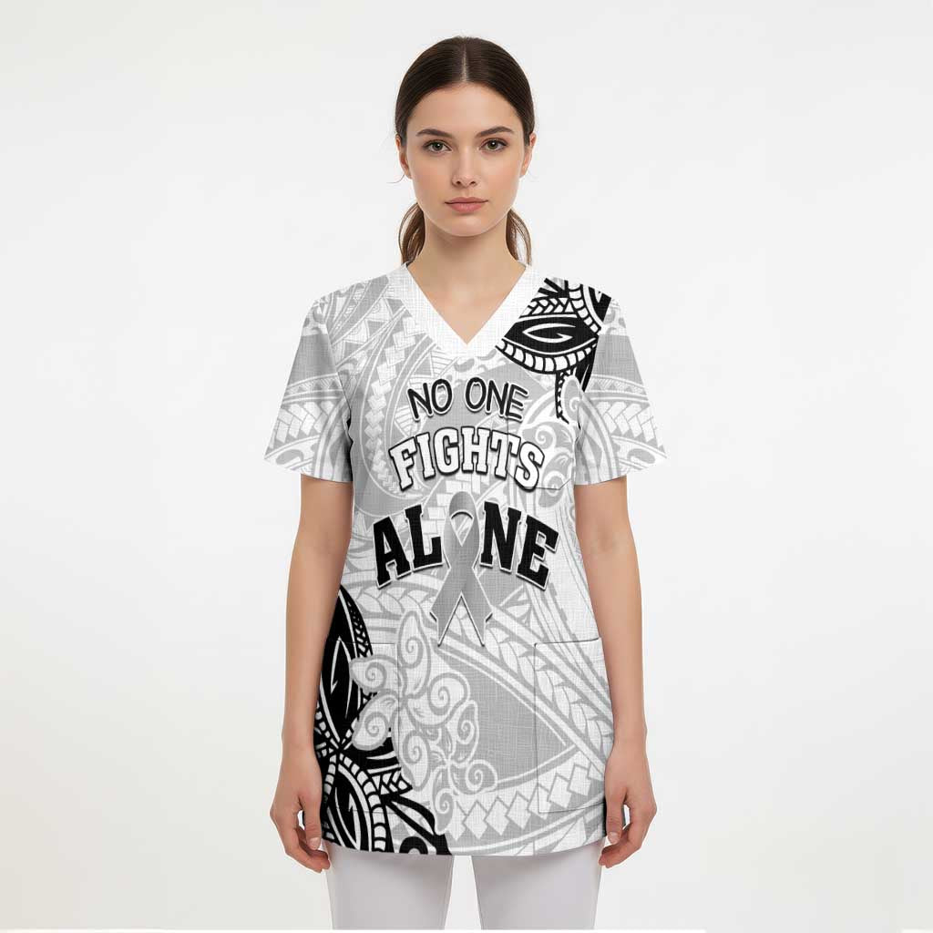 Personalised Polynesia Brain Cancer Scrub Top No One Fights Alone - Polynesian Pride
