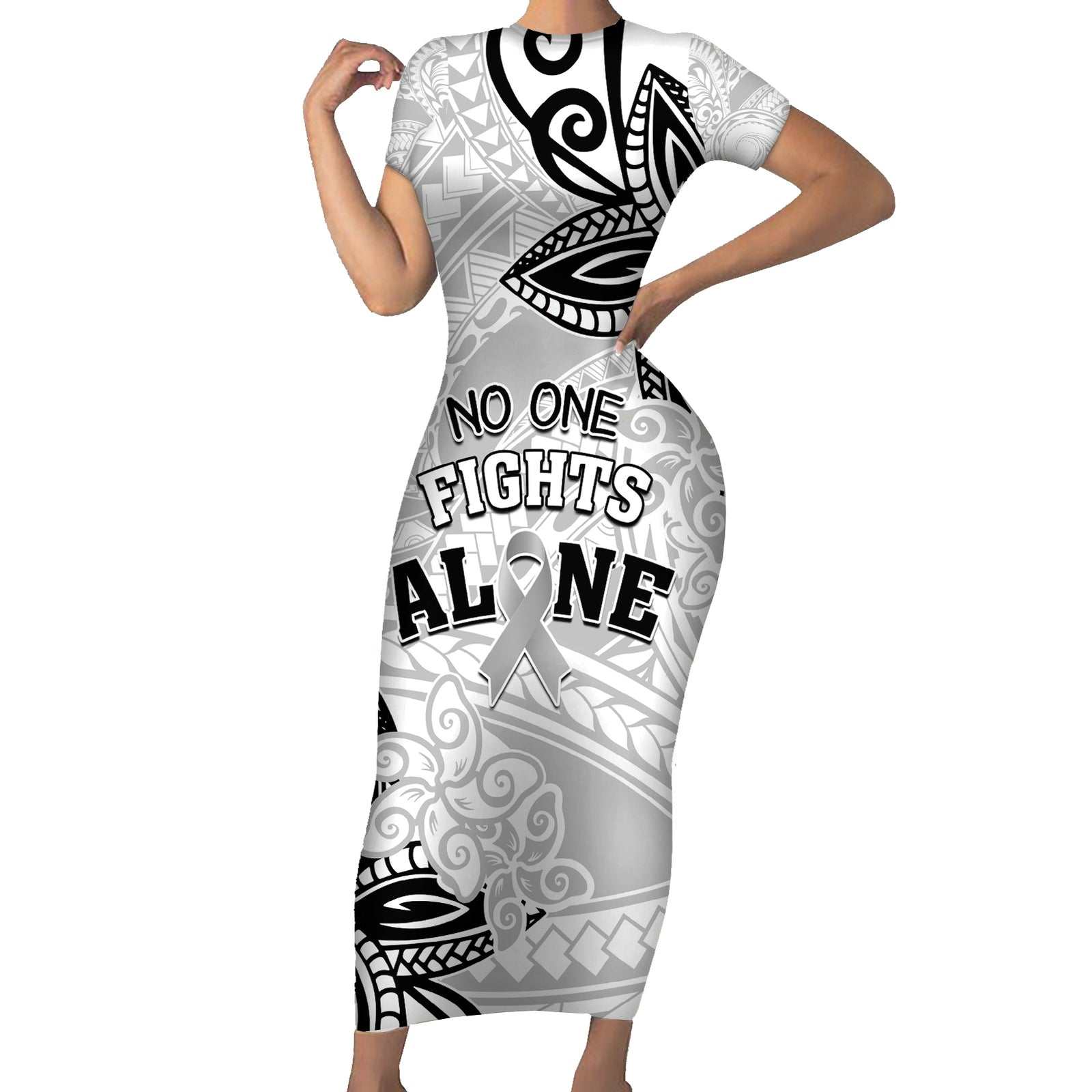 Personalised Polynesia Brain Cancer Short Sleeve Bodycon Dress No One Fights Alone