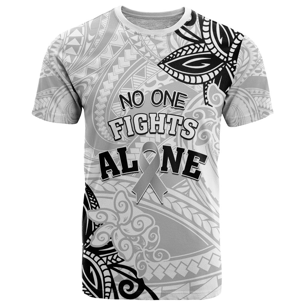 Personalised Polynesia Brain Cancer T Shirt No One Fights Alone LT05 White - Polynesian Pride