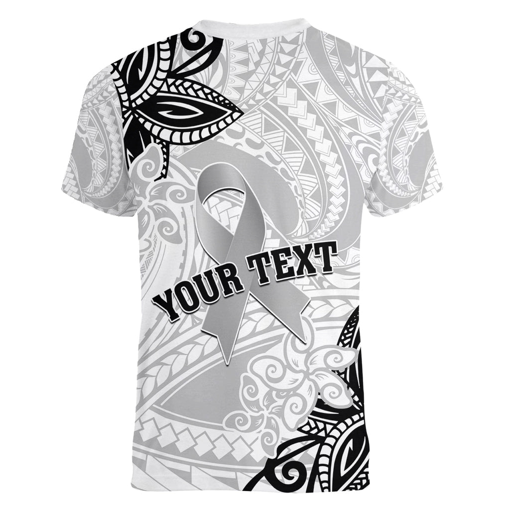 Personalised Polynesia Brain Cancer Women V-Neck T-Shirt No One Fights Alone