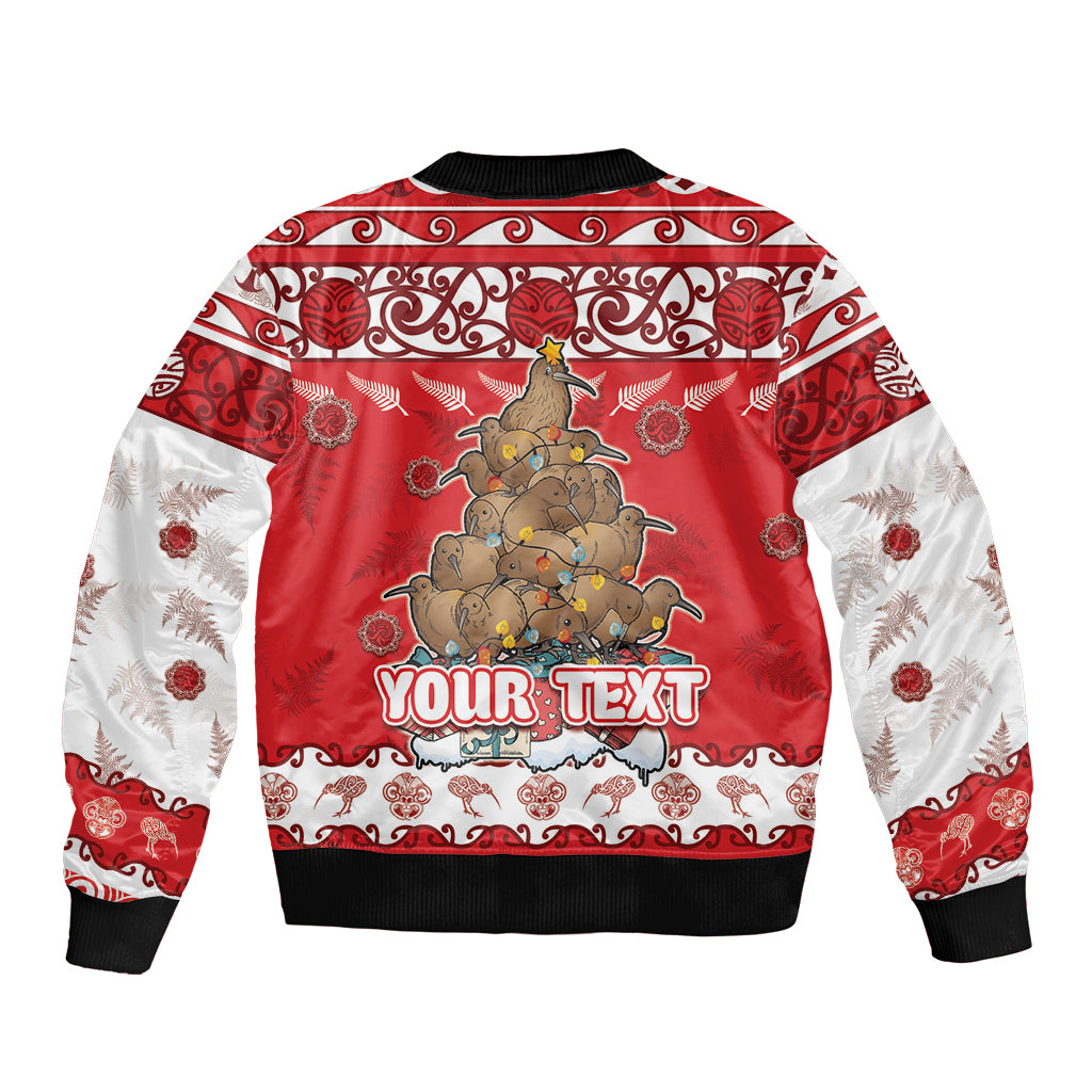 Personalised New Zealand Christmas In July Bomber Jacket Maori Kiwi Xmas Tree - Red LT05 - Polynesian Pride