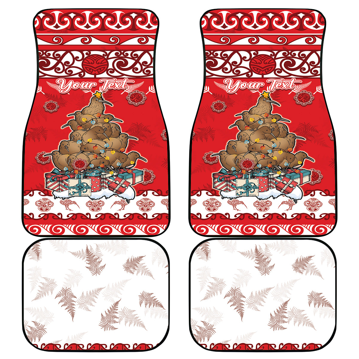 New Zealand Christmas In July Car Mats Maori Kiwi Xmas Tree - Red