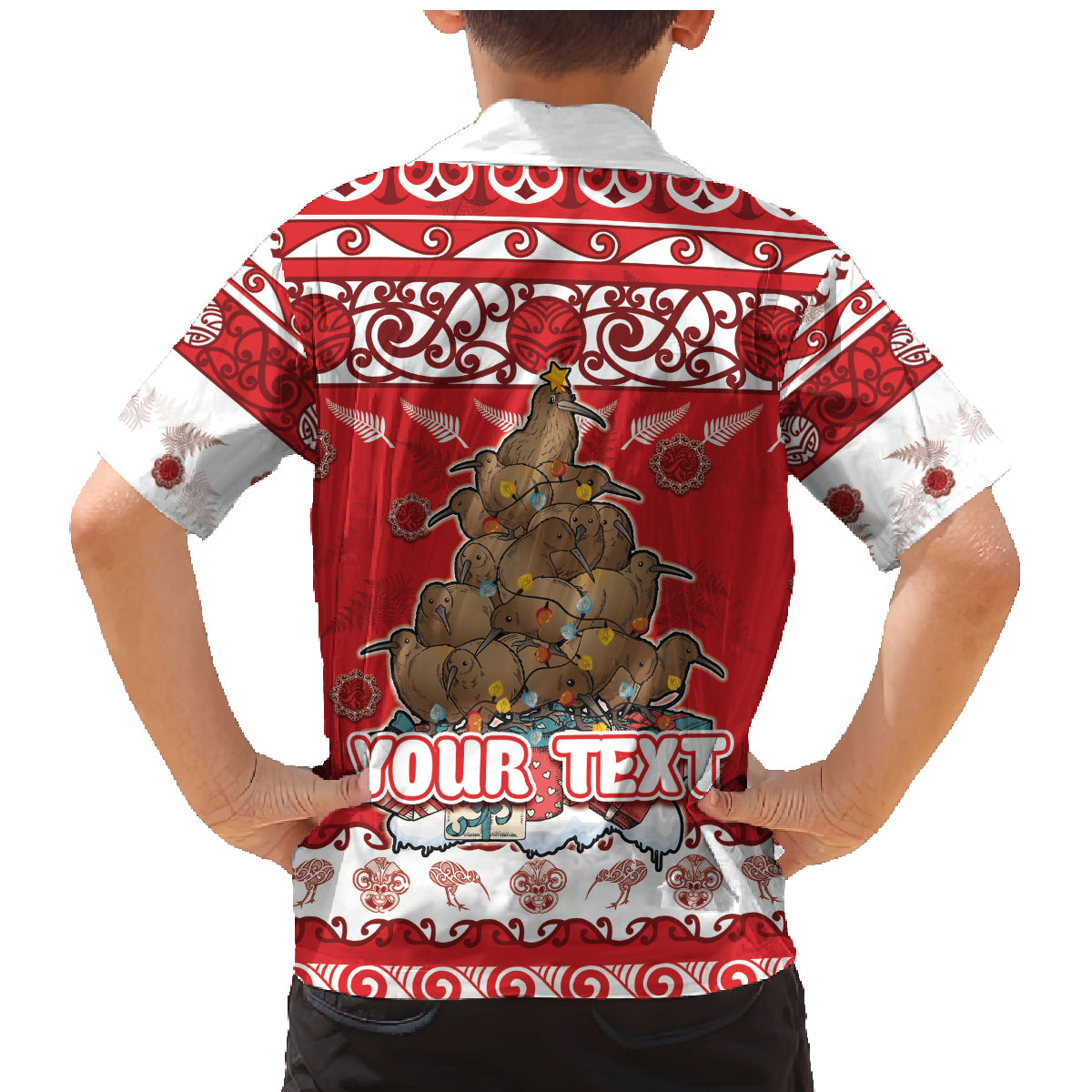Personalised New Zealand Christmas In July Family Matching Mermaid Dress and Hawaiian Shirt Maori Kiwi Xmas Tree - Red