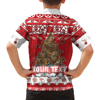 Personalised New Zealand Christmas In July Family Matching Off The Shoulder Long Sleeve Dress and Hawaiian Shirt Maori Kiwi Xmas Tree - Red