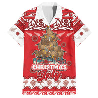 Personalised New Zealand Christmas In July Family Matching Off The Shoulder Long Sleeve Dress and Hawaiian Shirt Maori Kiwi Xmas Tree - Red