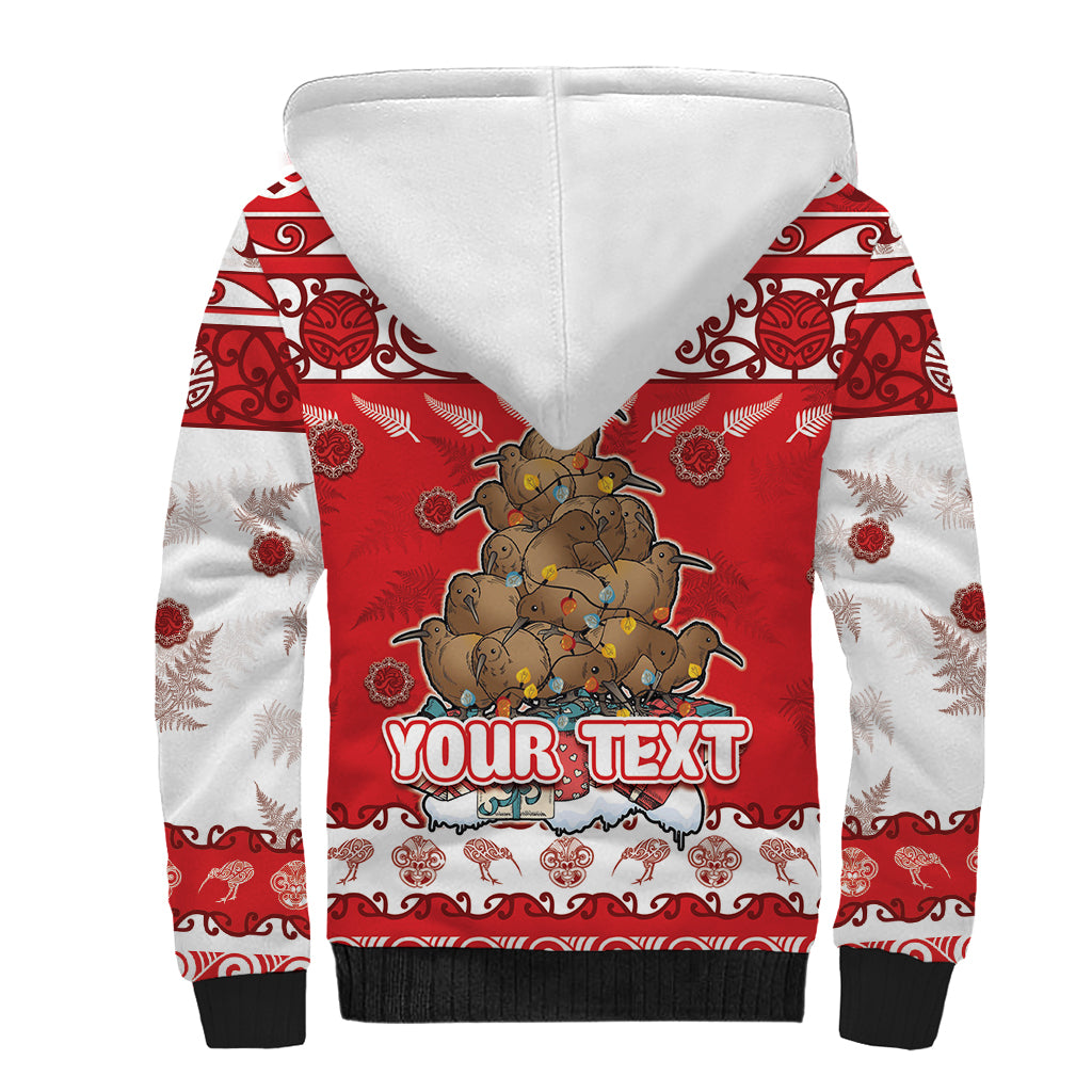 Personalised New Zealand Christmas In July Sherpa Hoodie Maori Kiwi Xmas Tree - Red