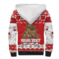 Personalised New Zealand Christmas In July Sherpa Hoodie Maori Kiwi Xmas Tree - Red