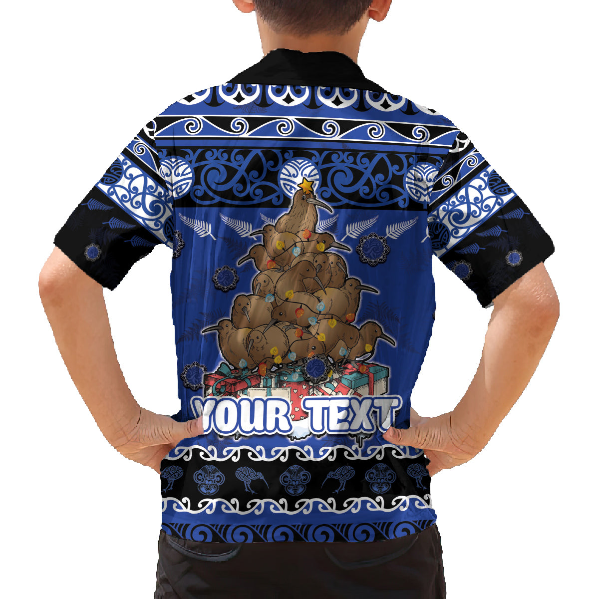 Personalised New Zealand July Christmas Family Matching Long Sleeve Bodycon Dress and Hawaiian Shirt Maori Kiwi Xmas Tree - Blue