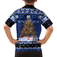 Personalised New Zealand July Christmas Family Matching Puletasi and Hawaiian Shirt Maori Kiwi Xmas Tree - Blue