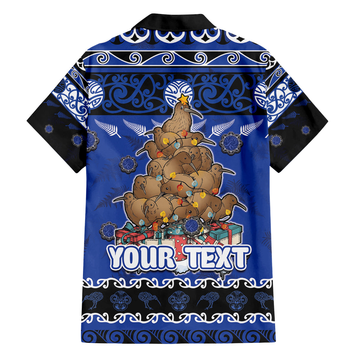 Personalised New Zealand July Christmas Family Matching Tank Maxi Dress and Hawaiian Shirt Maori Kiwi Xmas Tree - Blue