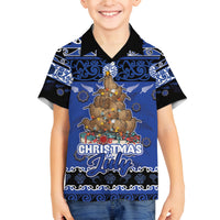 Personalised New Zealand July Christmas Family Matching Tank Maxi Dress and Hawaiian Shirt Maori Kiwi Xmas Tree - Blue