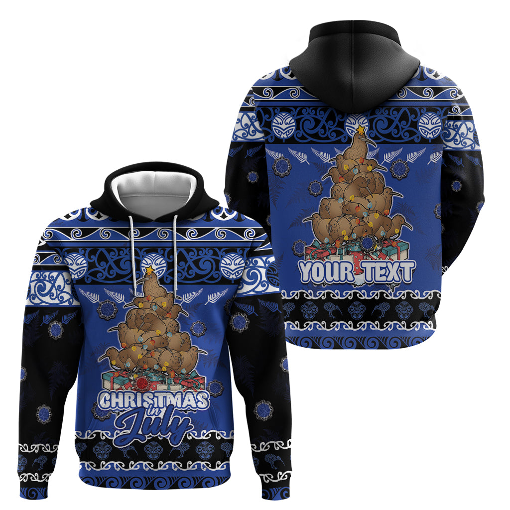 Personalised New Zealand July Christmas Hoodie Maori Kiwi Xmas Tree - Blue